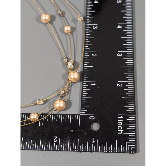 Lia Sophia Golden Faux Pearl Multi Wire Necklace Coastal Chic 19" - Picture 7 of 7